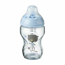 Tommee Tippee Closer to Nature Glass Baby Bottle, Slow Flow Breast-Like Teat with Anti-Colic Valve, 250ml, Pack of 1, blue