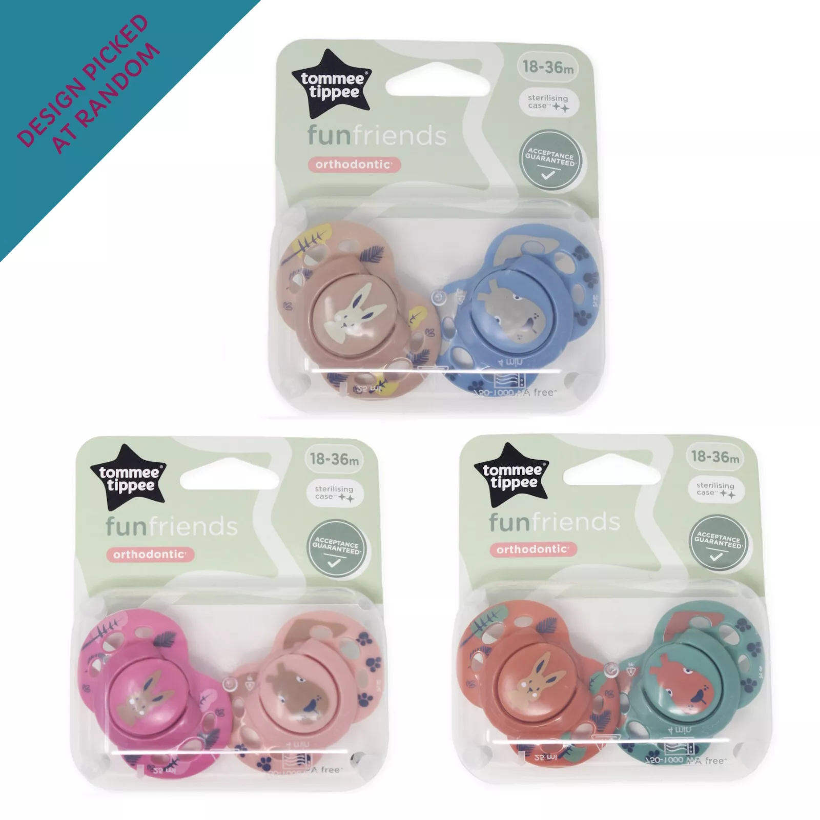 6x Tommee tippee 2X 18-36M FUN Soother ASSORTED